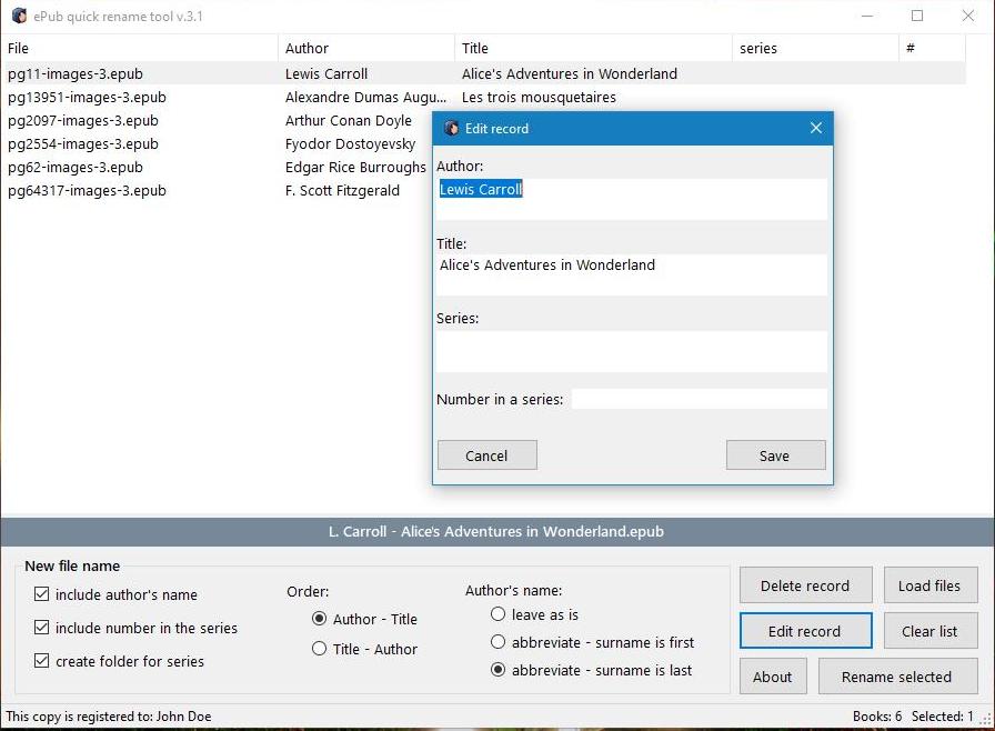 ePub quick rename tool allows easy rename your epub files